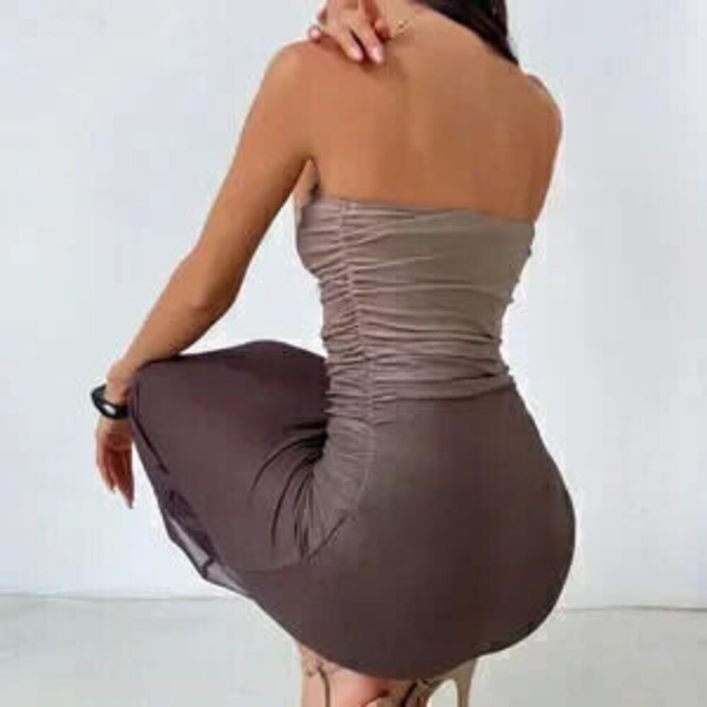 Multicolor Elegant Women's American Style Gradient Mesh Strapless Bodycon Dress - Picture 2 of 3